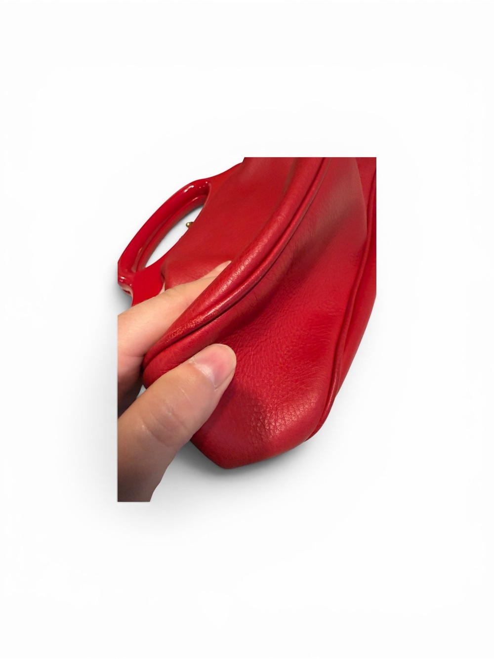 Vintage Sonia Rykiel Red Handheld Leather Kisslock Pouch/Clutch - Picture 10 of 10